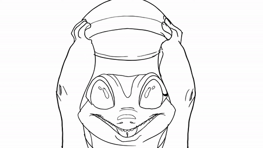 Her first ASL animation: a line-drawn gecko signing I AM LAVA GOD.