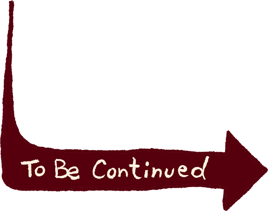 To be continued: the timeline line bends into a hand-drawn arrow pointing on.