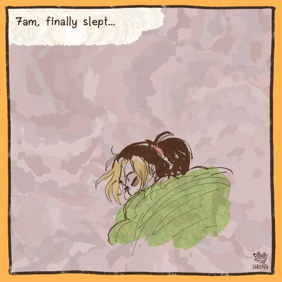 7am, finally slept. Destiny is sleeping peacefully on her side. Clear background. 
7am, finally slept. Destiny is sleeping peacefully on her side. Clear background.