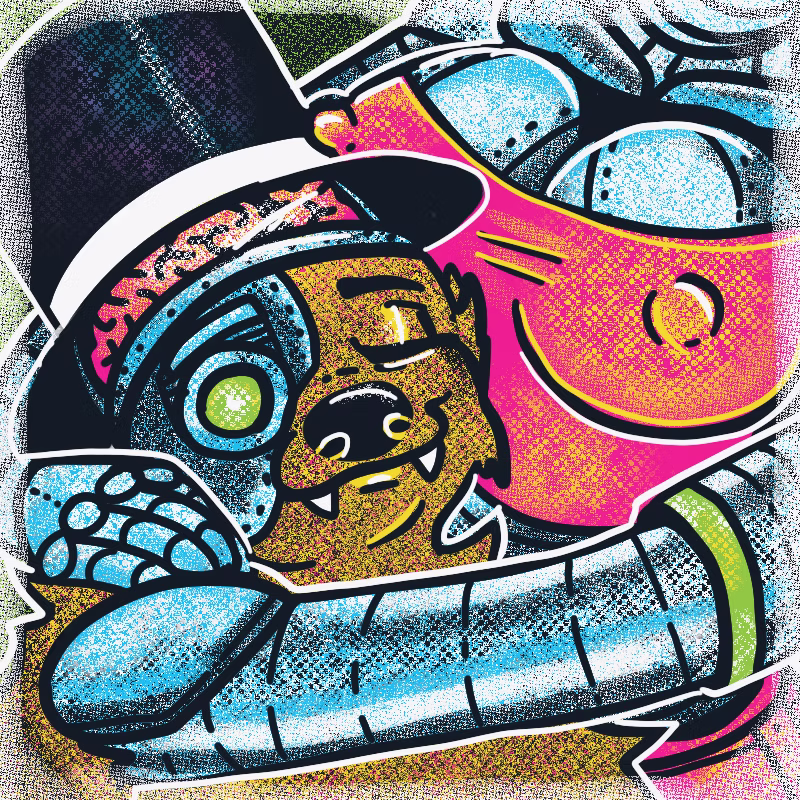 Cybersloth hugging a robot lady with large erect bosom, and he is so happy.